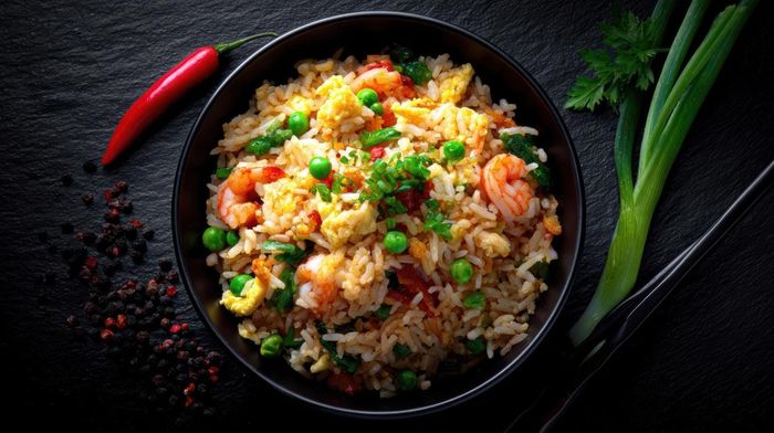  Cơm chiên là món ăn tuyệt vời để "tận dụng" phần cơm nguội còn thừa từ bữa trước, biến nó thành một đĩa cơm mới có hương vị thơm ngon, hạt cơm săn chắc và đậm đà hơn. Ảnh: Magnific. 