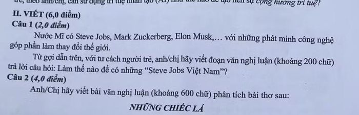 Câu hỏi phần nghị luận xã hội trong đề thi Ngữ văn tốt nghiệp trung học phổ thông năm 2026