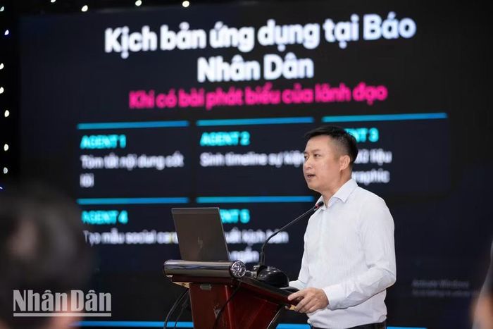 Nhà báo Nguyễn Hoàng Nhật, Phó Trưởng Ban Nhân Dân điện tử chia sẻ về chuyển đổi số báo chí trong kỷ nguyên AI.