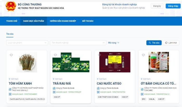 Giao diện của Hệ thống truy xuất nguồn gốc hàng hóa tại Verigoods.vn