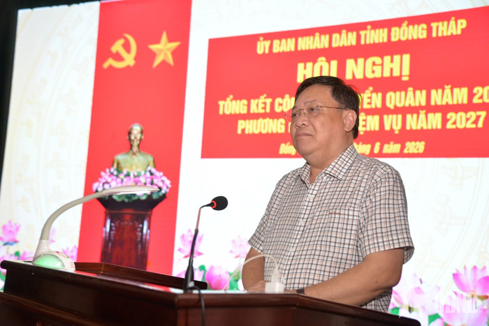 Đồng chí Phạm Thành Ngại, Chủ tịch UBND tỉnh Đồng Tháp phát biểu tại hội nghị.