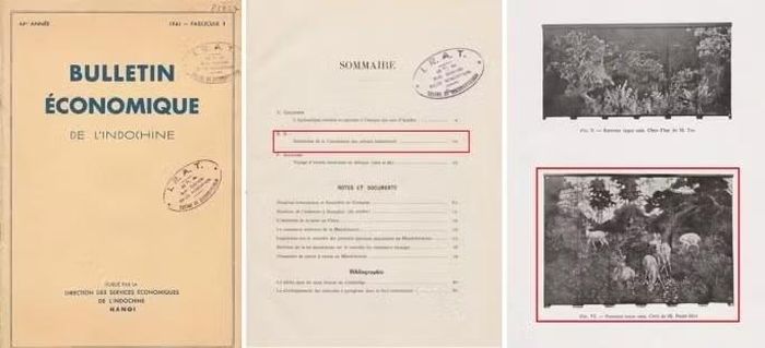 Một phiên bản của bức bình phong đã xuất hiện trong báo cáo Bulletin Economique de l’Indochine (Bảng tin Kinh tế Đông Dương) năm 1941.
