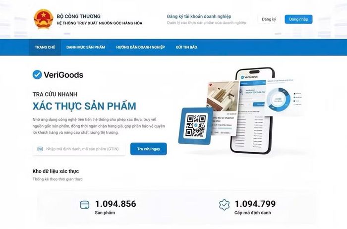Giao diện ứng dụng truy xuất nguồn gốc hàng hóa VeriGoods.