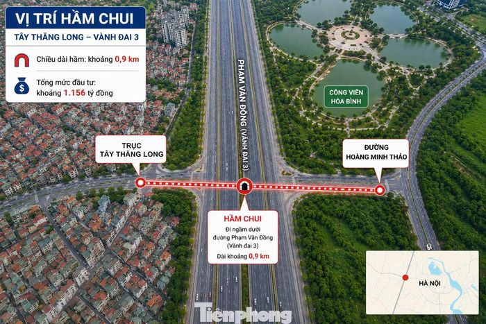 Minh họa vị trí hầm chui Tây Thăng Long - Vành đai 3.