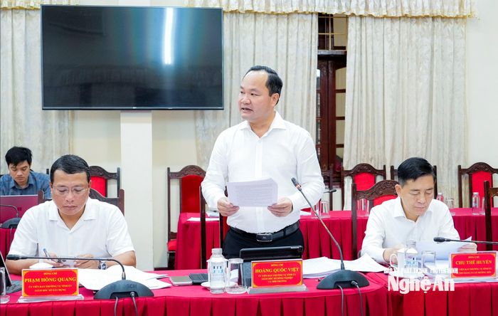 Đồng chí Hoàng Quốc Việt - Ủy viên Ban Thường vụ Tỉnh ủy, Giám đốc Sở Nông nghiệp và Môi trường phát biểu. Ảnh: Phạm Bằng