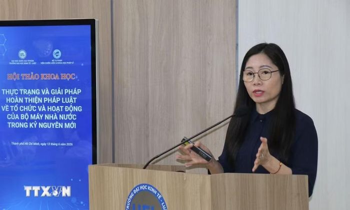 Phó Giáo sư, Tiến sỹ Nguyễn Thị Tuyết Mai, Phó giám đốc Học viện Chính trị khu vực 2, phát biểu tại hội thảo. (Ảnh: Liên Sơn/TTXVN)