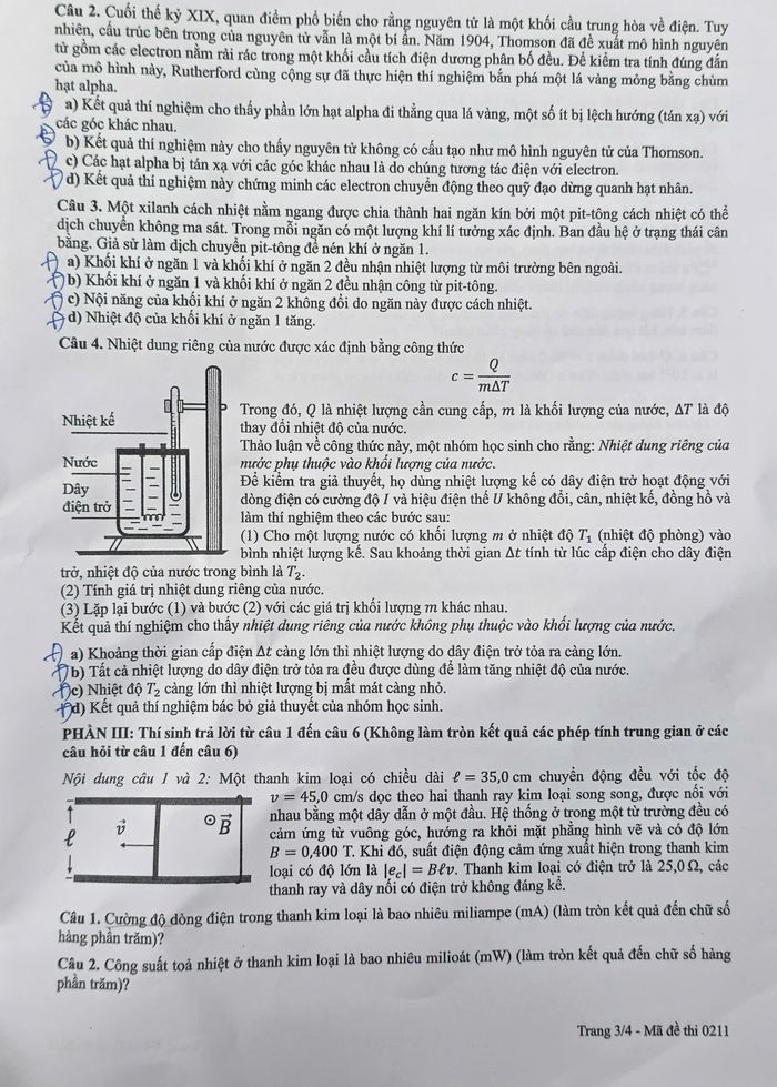 Đề thi tốt nghiệp THPT 2026 môn Vật Lý (mã đề 0211)