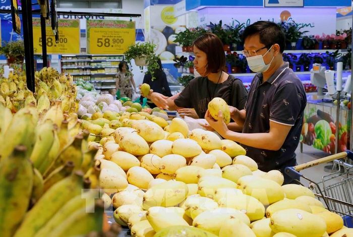 Khách hàng mua sắm hàng hóa tại siêu thị Co.opmart Hà Nội. Ảnh: Trần Việt - TTXVN