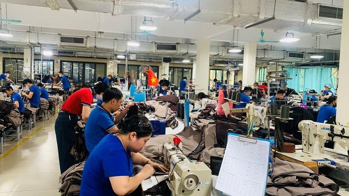 Công nhân Tổng Công ty May Hưng đang khẩn chương sản xuất hoàn thành đơn hàng tháng 6. Ảnh: Hằng Trần - Bnews/TTXVN