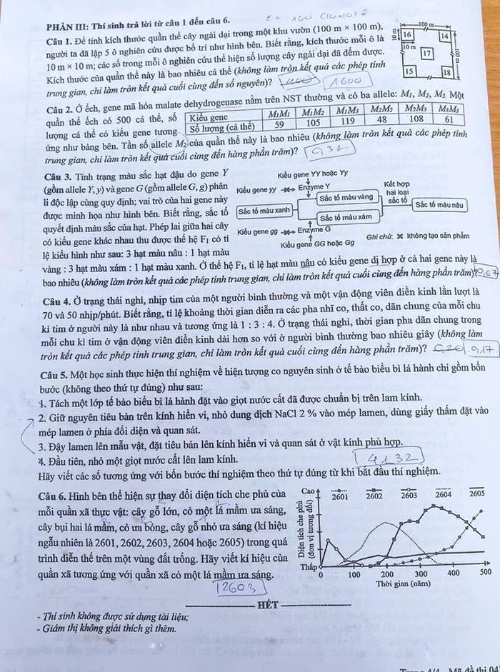 Đề thi môn Sinh học.
