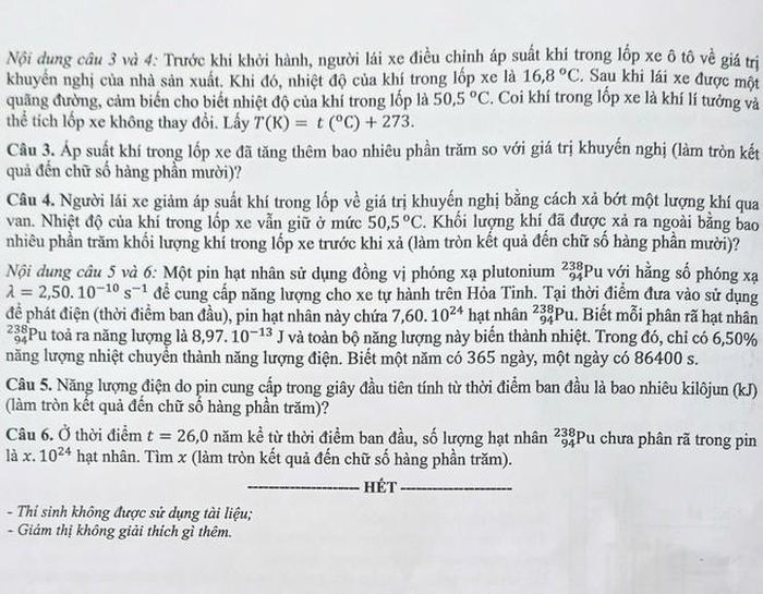 Đề thi môn Vật lí.