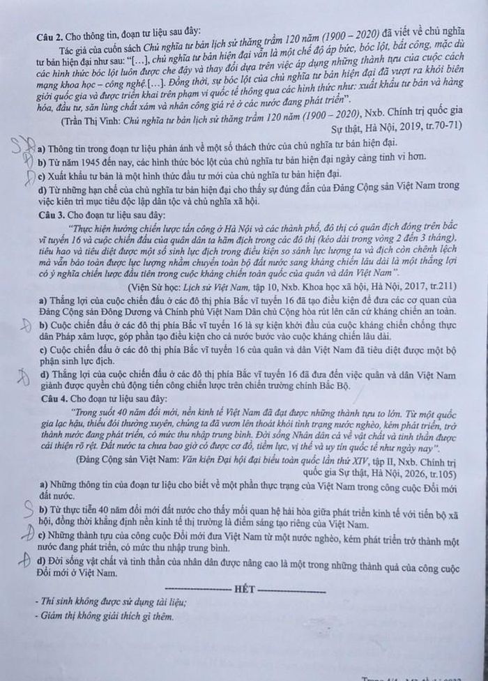 Đề thi môn Lịch sử.