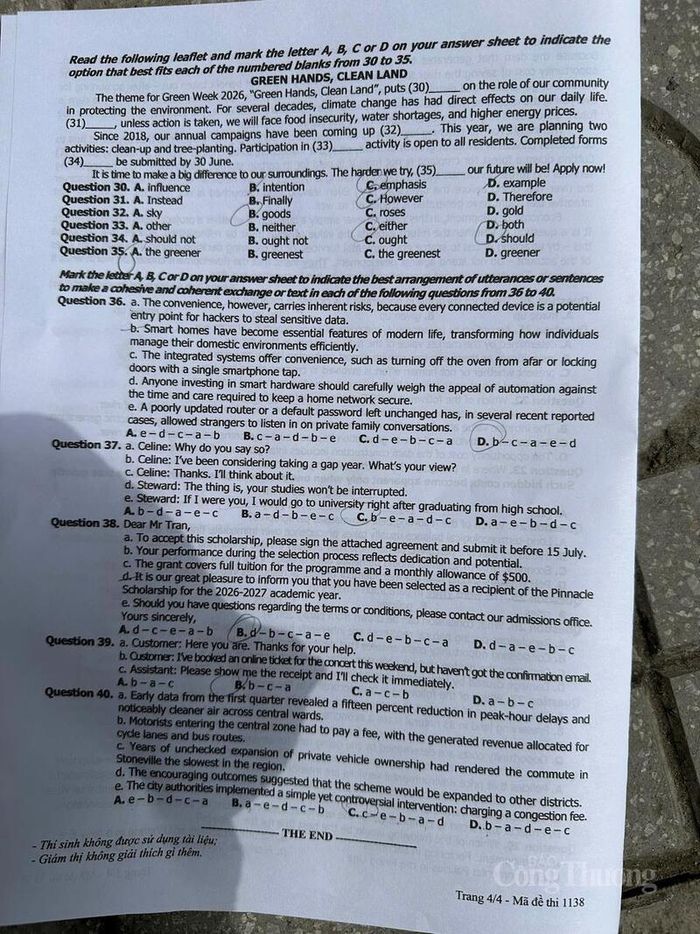 Đề thi môn Tiếng anh.