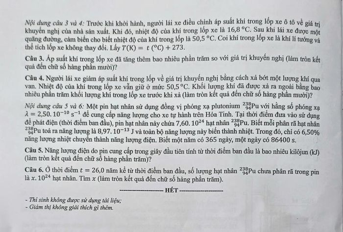 Đề thi môn Vật lý.