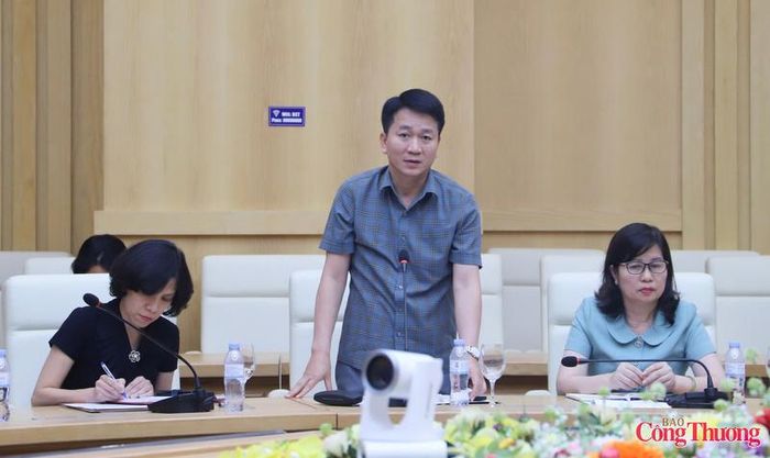 Phó Cục trưởng Cục Quản lý và Phát triển thị trường trong nước Phạm Thanh Bình phát biểu ý kiến tại buổi làm việc.