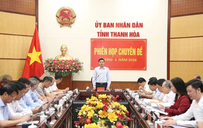 Đồng chí Nguyễn Hoài Anh, Ủy viên Trung ương Đảng, Phó Bí thư Tỉnh ủy, Chủ tịch UBND tỉnh phát biểu chỉ đạo tại phiên họp.