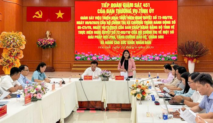 Phó trưởng Ban Tuyên giáo và Dân vận Tỉnh ủy Nguyễn Thị Hồng Loan phát biểu tại buổi làm việc.