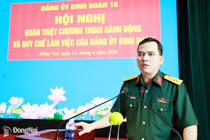 Đại tá Trịnh Phạm Hòa, Bí thư Đảng ủy, Phó tư lệnh Binh đoàn 16 kết luận tại hội nghị.