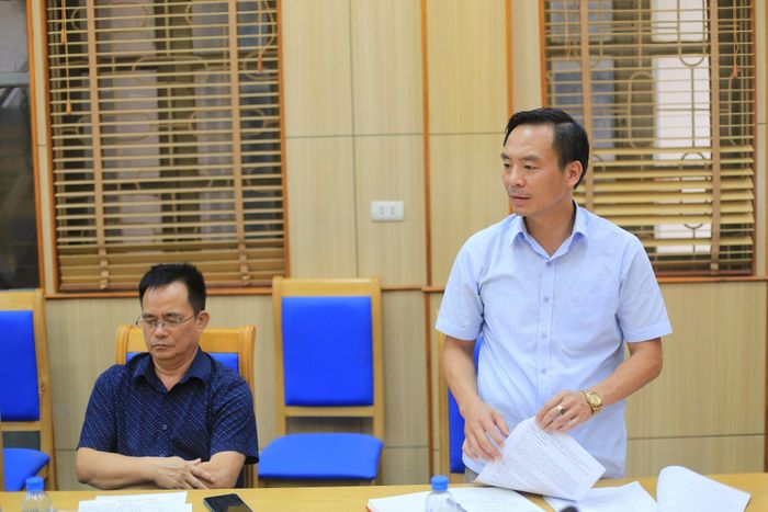 Đồng chí Nguyễn Biên Cương – Trưởng đoàn công tác, Chủ tịch Liên minh HTX tỉnh phát biểu tại buổi làm việc.