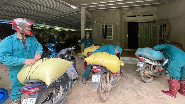Các lực lượng hỗ trợ gia đình thu hoạch lúa.