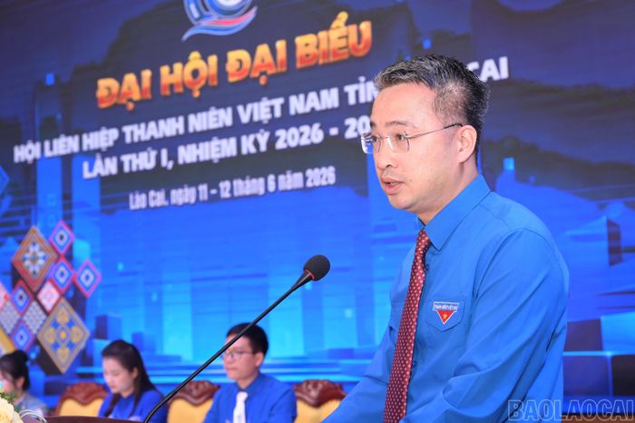 Đồng chí Nguyễn Tường Lâm - Bí thư Trung ương Đoàn, Chủ tịch Trung ương Hội Liên hiệp thanh niên Việt Nam phát biểu tại Đại hội.
