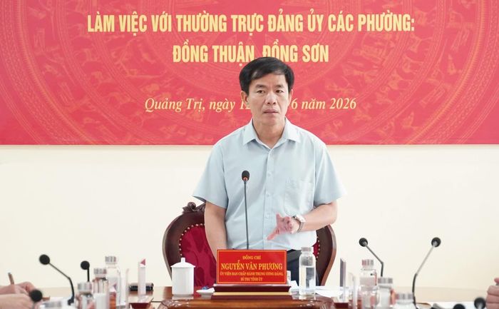 Đồng chí Nguyễn Văn Phương, Bí thư Tỉnh ủy phát biểu kết luận tại buổi làm việc - Ảnh: Q.V