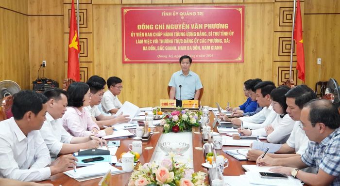 Đồng chí Nguyễn Văn Phương, Bí thư Tỉnh ủy phát biểu kết luận tại buổi làm việc - Ảnh: Q.V