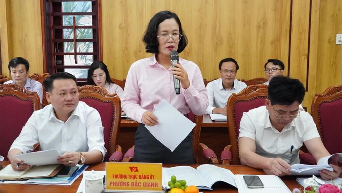 Đại diện Thường trực Đảng ủy phường Bắc Gianh báo cáo tại buổi làm việc - Ảnh: Q.V