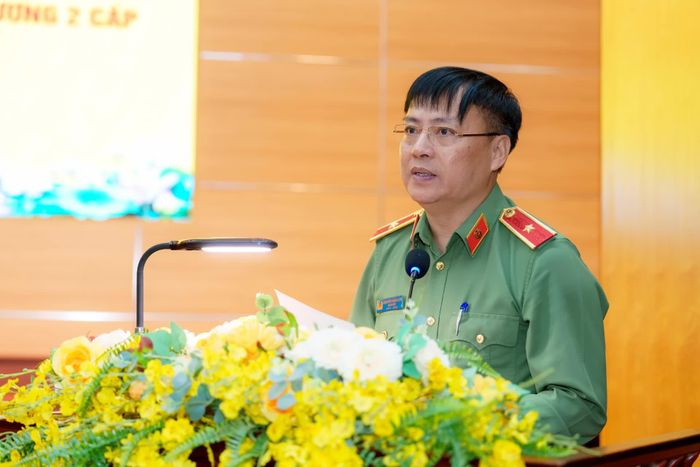 Đồng chí Thiếu tướng Nguyễn Thanh Liêm, Giám đốc Công an tỉnh phát biểu tại buổi làm việc - Ảnh: N.Q