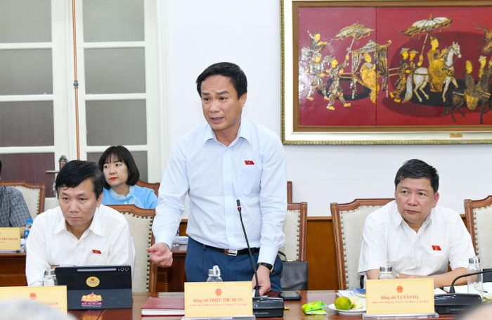 Phó Chủ nhiệm Ủy ban Văn hóa và Xã hội Triệu Thế Hùng phát biểu tại cuộc làm việc