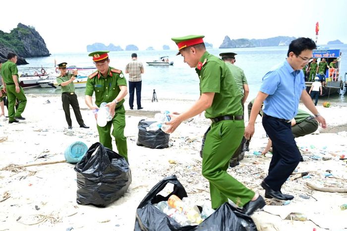 Bãi biển Cát Bà được làm sạch hơn trong ngày phát động.