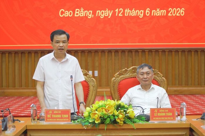 Phó Bí thư Thường trực Tỉnh ủy, Trưởng Đoàn đại biểu Quốc hội tỉnh Bế Thanh Tịnh phát biểu tại buổi làm việc.