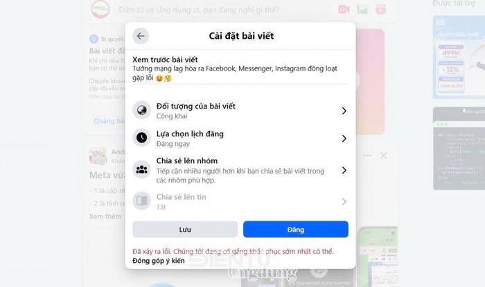 Lỗi truy cập Facebook tối 12/6/2026 và các lỗi phổ biến được báo cáo qua Downdetector phiên bản tiếng Việt. Ảnh chụp màn hình