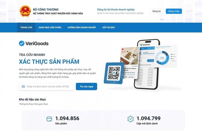 Giao diện của Hệ thống truy xuất nguồn gốc hàng hóa tại Verigoods.vn