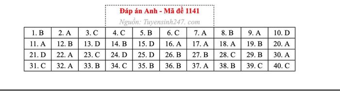 Thí sinh tham khảo gợi ý đáp án các mã đề TẠI ĐÂY