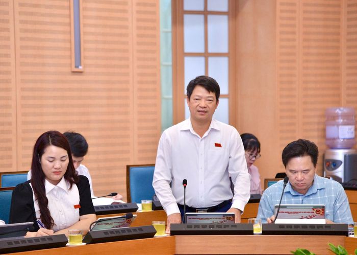 Đại biểu Lê Văn Quân, Bí thư Đảng ủy, Chủ tịch HĐND xã Ba Vì phát biểu. Ảnh: Viết Thành