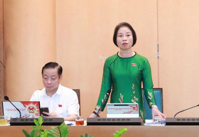Phó Chủ tịch HĐND thành phố Phạm Thị Thanh Mai phát biểu tại tổ 2. Ảnh: Thành Thái