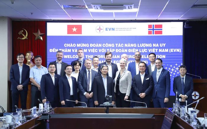 Đoàn doanh nghiệp Na Uy trao đổi về khả năng hợp tác và hỗ trợ EVN triển khai dự án điện gió ngoài khơi thí điểm. Ảnh: ĐSQ Na Uy tại Hà Nội