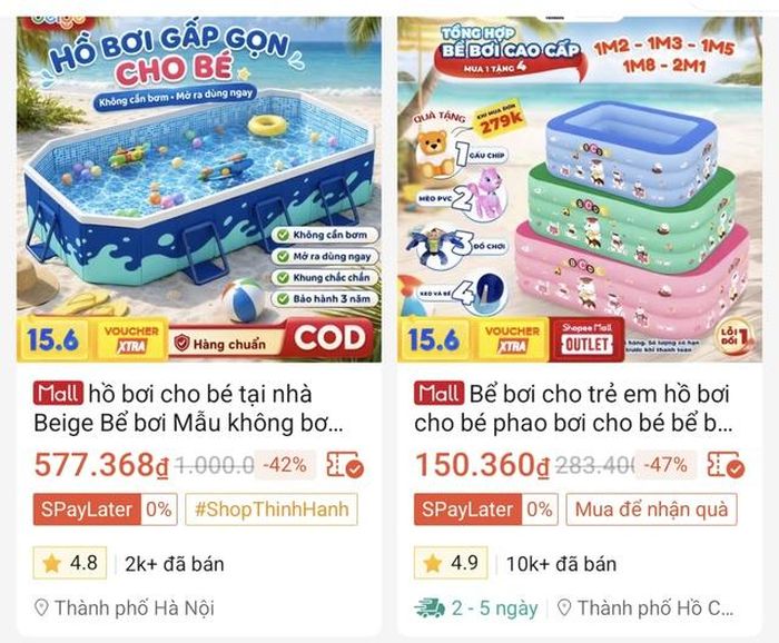 Bể bơm hơi với rất nhiều lượt bán trên sàn thương mại điện tử. Ảnh chụp màn hình.