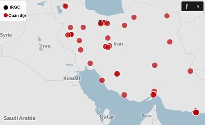 Theo kết quả phân tích của các chuyên gia, hơn 50 cơ sở quân sự trên khắp lãnh thổ Iran đã bị phá hủy hoặc hư hại ở nhiều mức độ khác nhau trong cuộc xung đột đang làm rung chuyển Trung Đông.