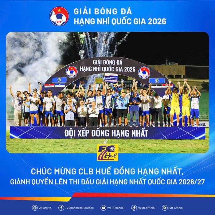 Kết quả này giúp Huế chính thức trở lại Giải hạng Nhất quốc gia chỉ sau một mùa giải vắng mặt