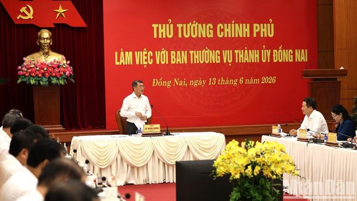 Thủ tướng Lê Minh Hưng phát biểu chỉ đạo tại cuộc làm việc với Ban Thường vụ Thành ủy Đồng Nai.