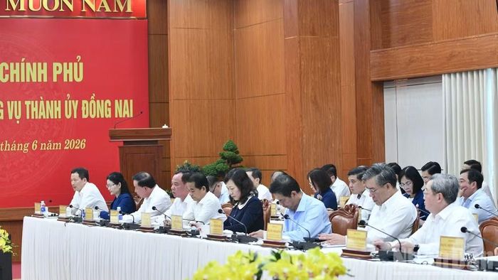 Ban Thường vụ Thành ủy Đồng Nai tham dự cuộc làm việc. (Ảnh: Thanh Giang) 
