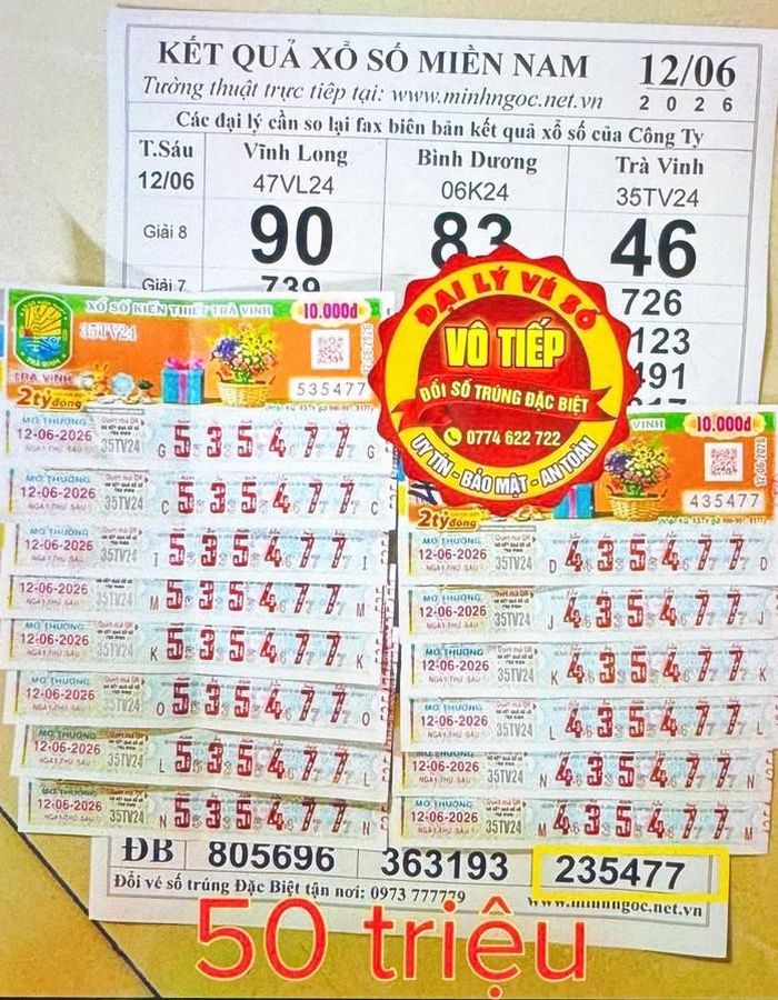 Giải an ủi của vé số Trà Vinh được đổi tại tỉnh Tây Ninh. Ảnh: ĐLVS Vô Tiếp, Tâm 68