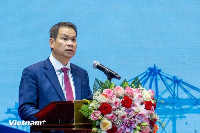 Ông Nguyễn Mạnh Hùng, Chủ tịch Ủy ban nhân dân thành phố Đà Nẵng phát biểu tại hội thảo. (Ảnh: Thanh Phong/Vietnam+