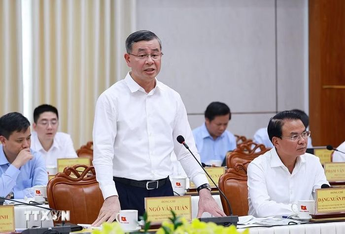 Bộ trưởng Bộ Tài chính Ngô Văn Tuấn phát biểu. (Ảnh: Dương Giang/TTXVN)