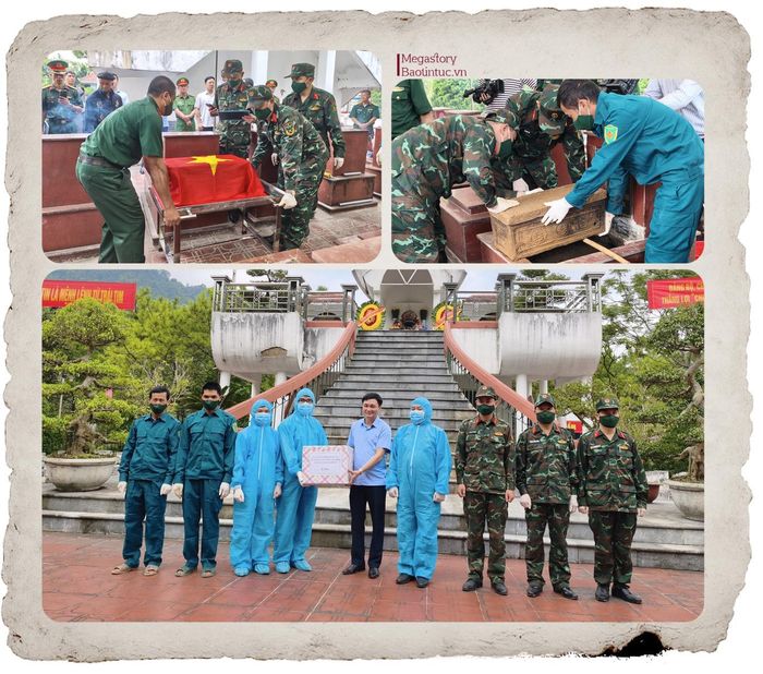 Lực lượng chức năng lấy mẫu, bàn giao mẫu và số hóa thông tin hài cốt liệt sĩ tại Nghĩa trang Liệt sĩ Quản Bạ (Tuyên Quang).