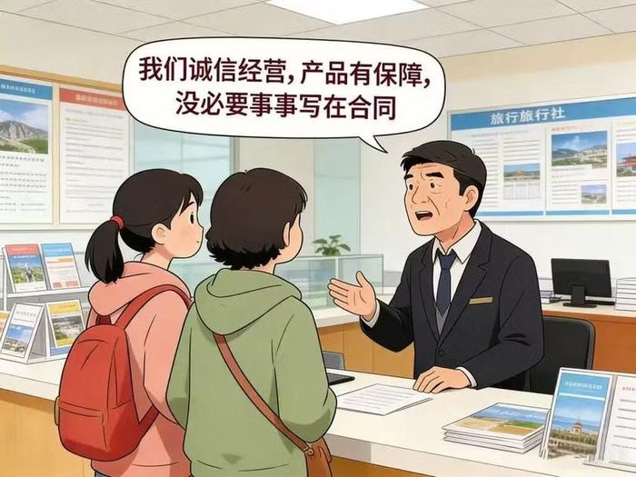 Tranh vẽ mô tả doanh nghiệp lừa khách hàng: "Chúng tôi kinh doanh uy tín, sản phẩm đảm bảo, không cần cái gì cũng phải ghi vào hợp đồng. Ảnh: Sina.