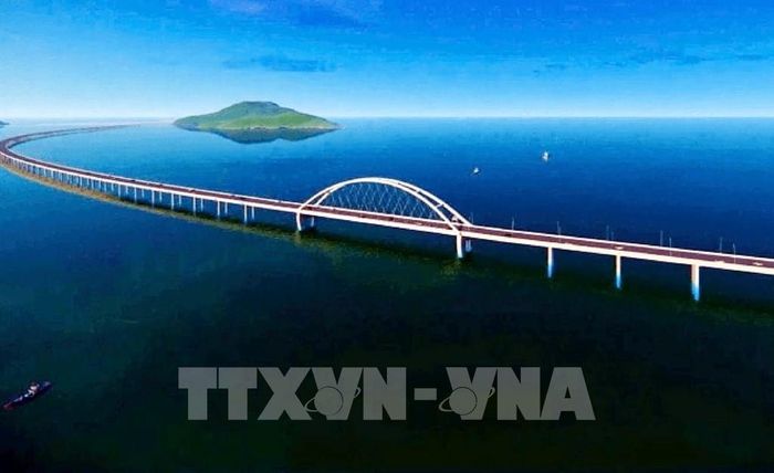 Mô hình cầu vượt biển từ Đất Mũi Cà Mau ra cụm đảo Hòn Khoai dài 18km đang được thi công khẩn trương. Ảnh: Trung Hiếu - TTXVN