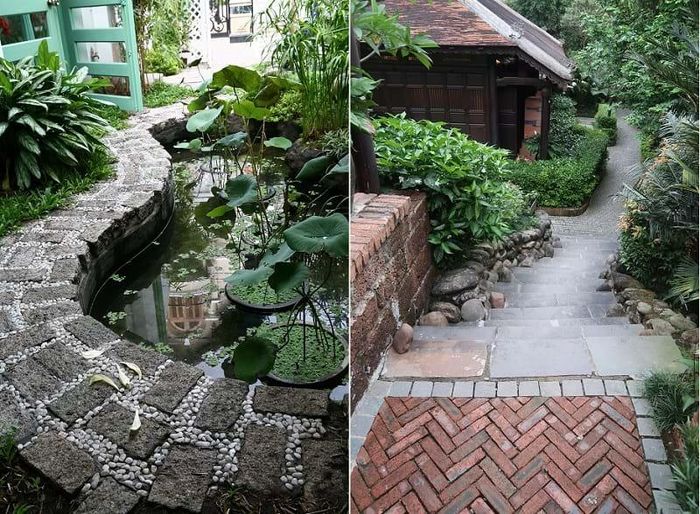 Các biến tấu khác nhau của kiểu dùng nước xen lẫn quanh co làm "chậm bước đường đột" khi ra vào nhà ở, spa, khách sạn… Việc thay đổi chất liệu bề mặt và cách bố trí giúp tạo nên các luồng di chuyển có trình tự và đóng mở không gian hiệu quả.